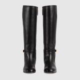  Giày Nữ Gucci Knee High Boot With Gucci Print Leather 'Black' 