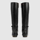  Giày Nữ Gucci Knee High Boot With Gucci Print Leather 'Black' 