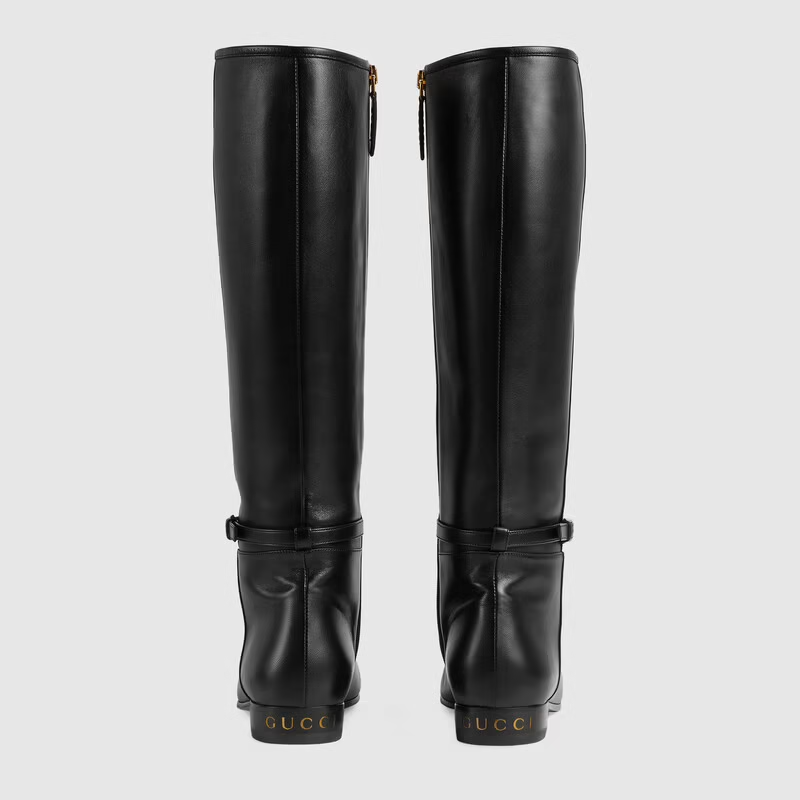  Giày Nữ Gucci Knee High Boot With Gucci Print Leather 'Black' 