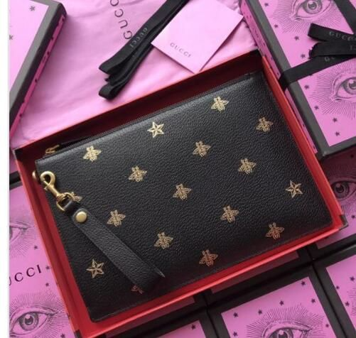  Túi Gucci Bee Star Leather Pouch 'Black' 