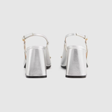  Giày Nữ Gucci Mid Heel Slingback With Horsebit Leather 'Silver Metallic' 