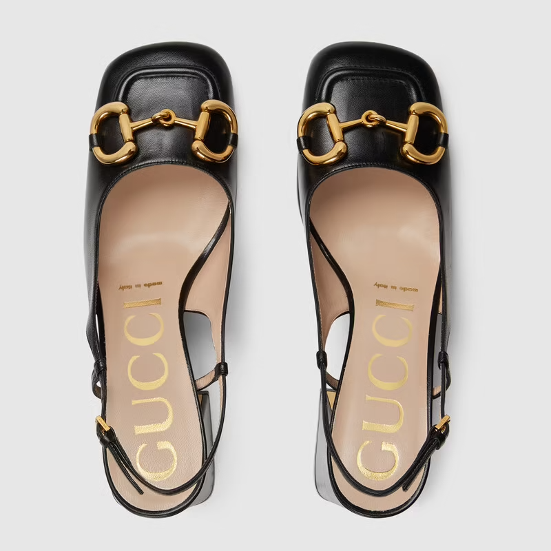 サンダル・ミュール Gucci HORSEBIT SLINGBACK NIB Gucci Horsebit Slingback Leather Black Sandals 10 US