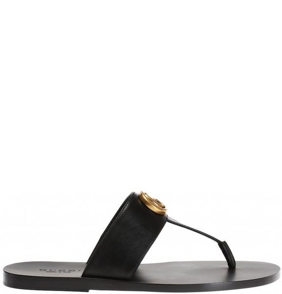  Dép Nam Gucci Leather Thong Sandal With Double G 'Black' 