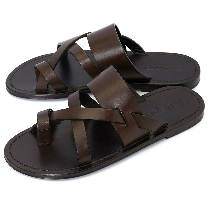 D p Nam Saint Laurent Culver Flat Sandals Brown 671904 DWE00