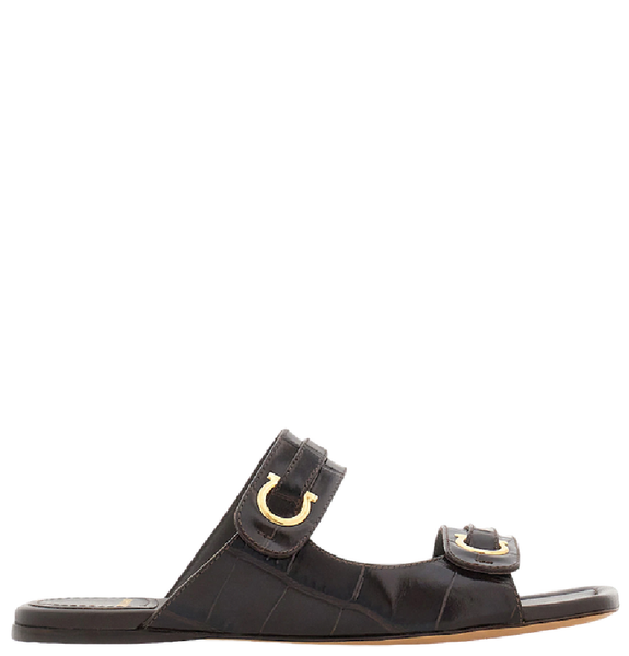  Dép Nữ Salvatore Ferragamo Gancini Ornament Slide 'Black' 
