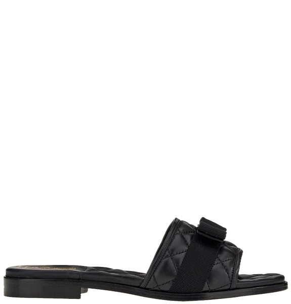  Dép Nữ Salvatore Ferragamo Quilted Slide Vara Bow 'Black' 