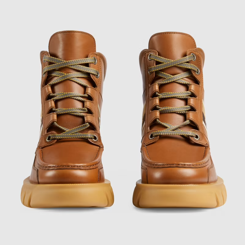  Giày Nam Gucci Ankle Boot With Interlocking G Cuir Leather 'Brown' 