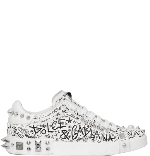  Giày Nam Dolce & Gabbana Calfskin Nappa Portofino Sneakers With Studs 'White' 