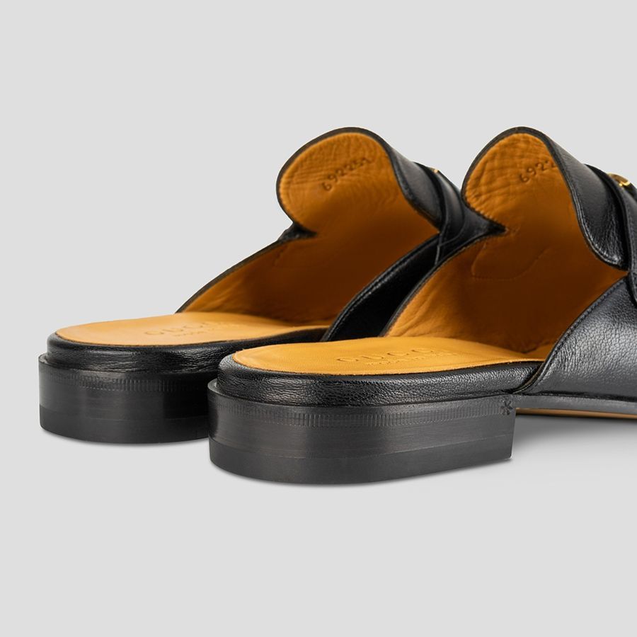  Giày Nam Gucci Black Leather With Gold Logo 'Black' 