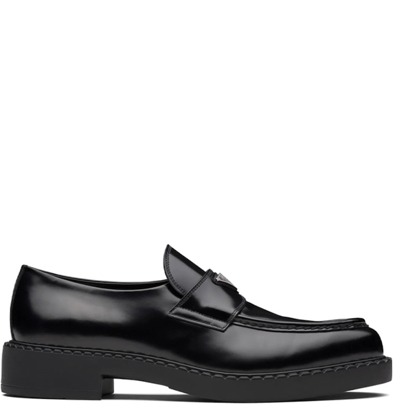  Giày Nam Prada Chocolate Sharp Brushed Leather Pointed Loafers 'Black' 