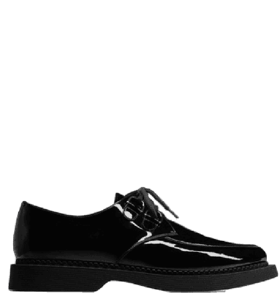  Giày Nam Saint Laurent Teddy Derbies In Patent Leather Velvet 'Noir' 