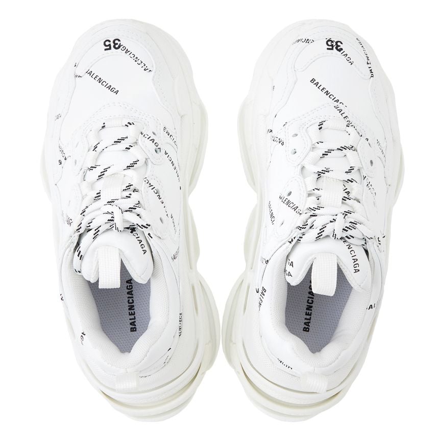  Giày Nữ Balenciaga All Over Logo Triple S Sneakers 'White' 