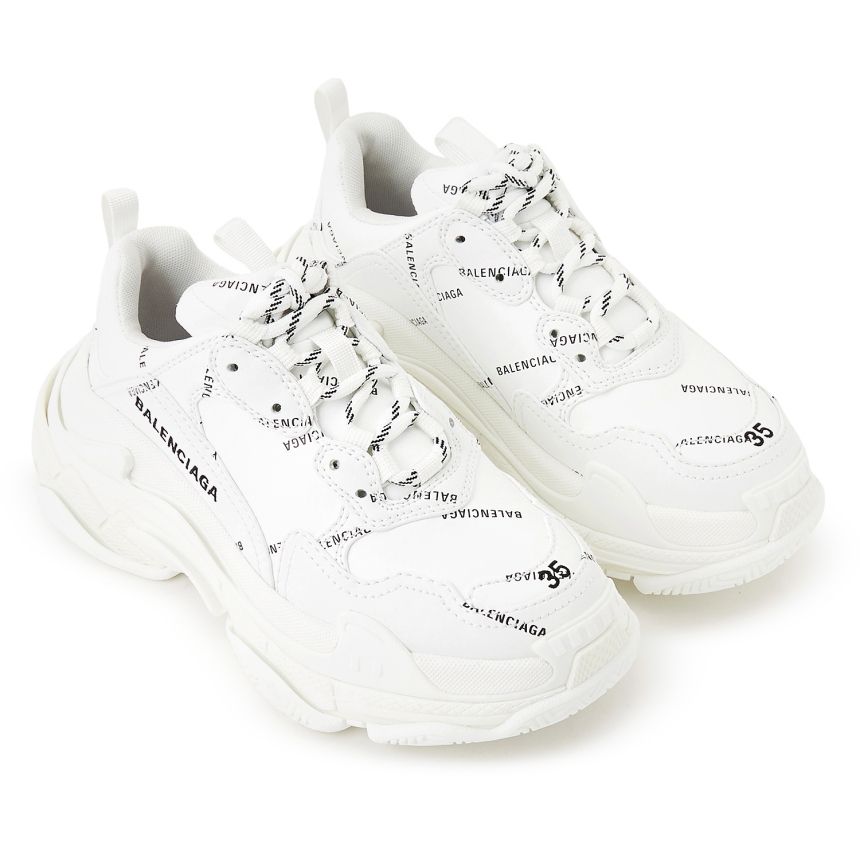  Giày Nữ Balenciaga All Over Logo Triple S Sneakers 'White' 
