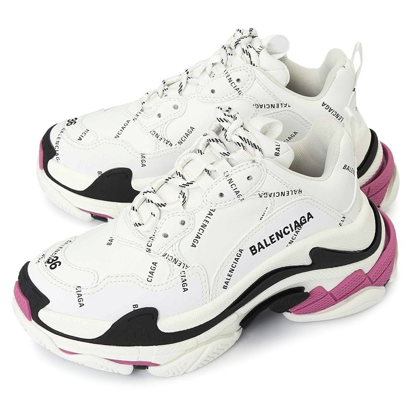  Giày Nữ Balenciaga All Over Logo Triple S Sneakers 'White' 