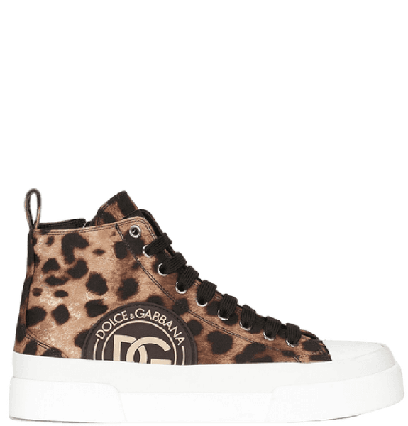  Giày Nữ Dolce & Gabbana Cotton Drill Portofino Light Mid Top Sneakers With Leopard Prinee 'Brown' 