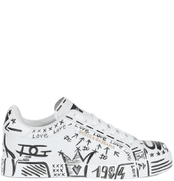  Giày Nữ Dolce & Gabbana Hand Painted Calfskin Portofino Sneakers 'White' 