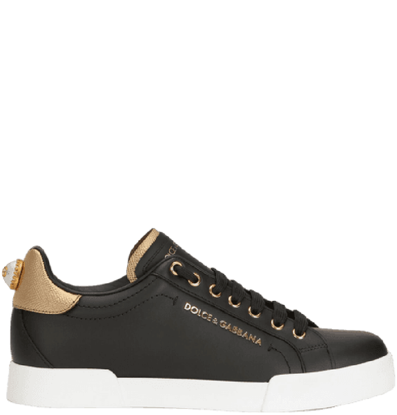  Giày Nữ Dolce & Gabbana Calfskin Nappa Portofino Sneakers With Lettering 'Black Gold' 