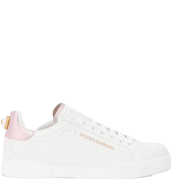  Giày Nữ Dolce & Gabbana Portofino Sneakers In Nappa Calfskin With Lettering 'White Pink' 
