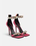  Giày Nữ Versace Crystal Satin Sandals 'Fuchsia' 