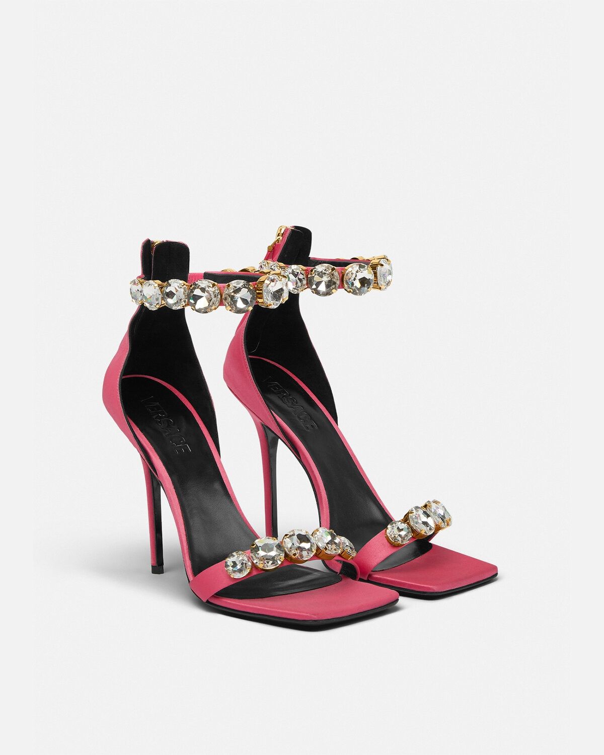  Giày Nữ Versace Crystal Satin Sandals 'Fuchsia' 