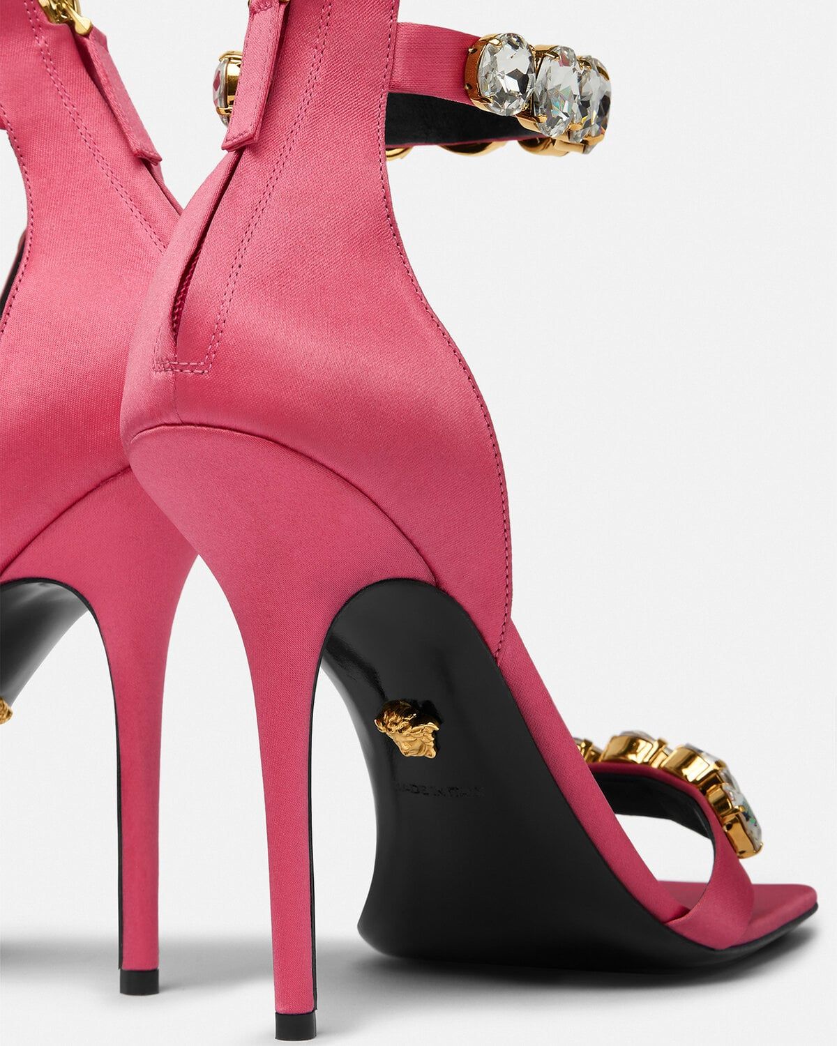  Giày Nữ Versace Crystal Satin Sandals 'Fuchsia' 