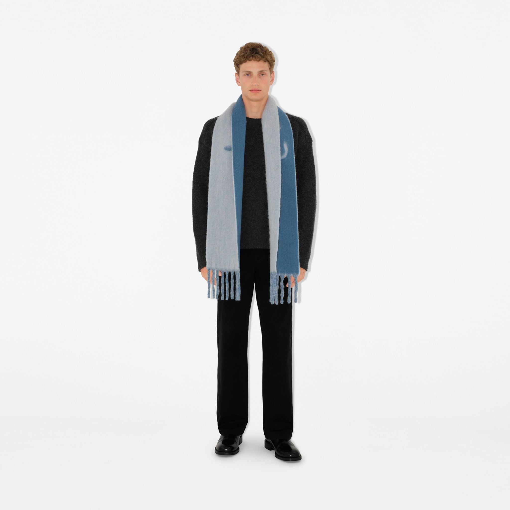  Khăn Burberry Reversible Logo Alpaca Wool Blend Scarf 'Blue' 