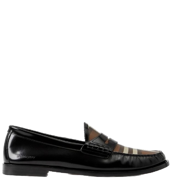  Giày Nam Burberry Check Panel Leather Loafers 'Black' 