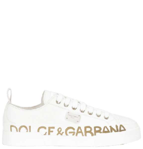  Giày Nữ Dolce & Gabbana Calfskin Portofino Light Sneakers With Logo Detailed Plate Logo Print 'White Gold' 