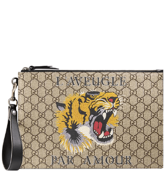  Túi Nam Gucci Bestiary Pouch With Tiger 'Beige' 