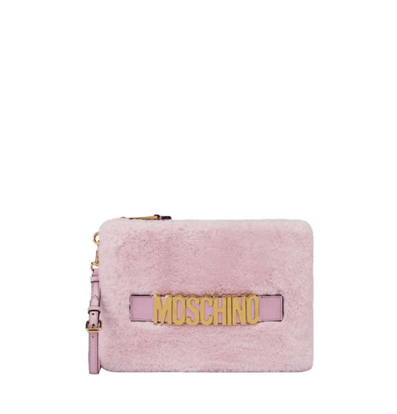  Túi Nữ Moschino Lettering Logo Furry Clutch 'Confetti Pink' 