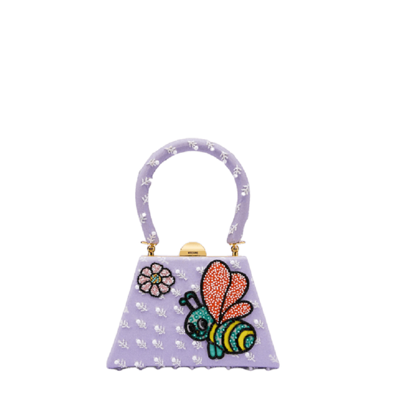  Túi Nữ Moschino Bee Embroidery Trapeze Bag 'Lilac' 