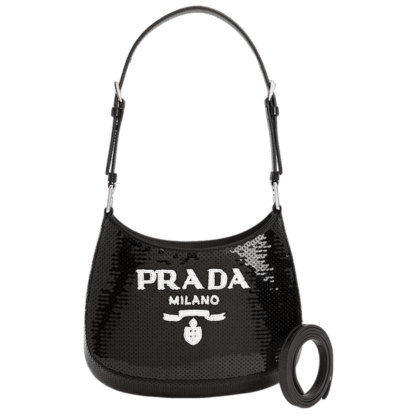  Túi Nữ Prada Logo Cleo Sequin 'Black' 