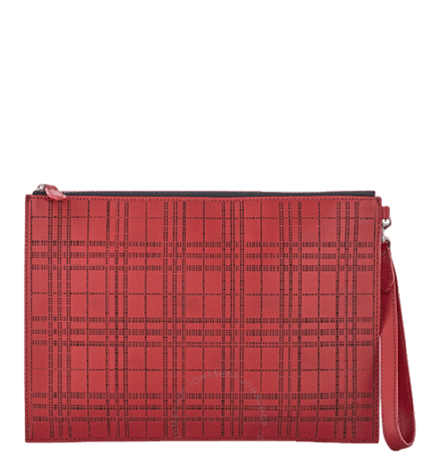  Túi Burberry Peforated Check Leather Zip Pouch 'Red' 
