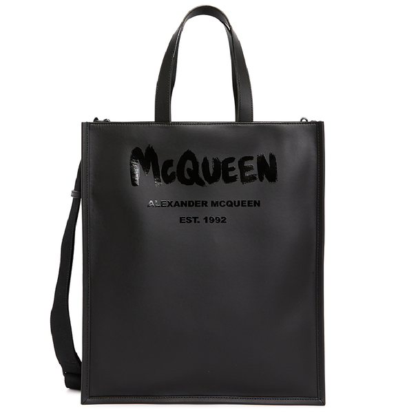  Túi Nam Alexander McQueen Graffiti Logo Edge Tote Bag 'Black' 