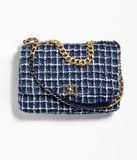  Túi Nữ Chanel Cotton Tweed Gold Tone Ruthenium Finish Metal 'Navy Blue' 
