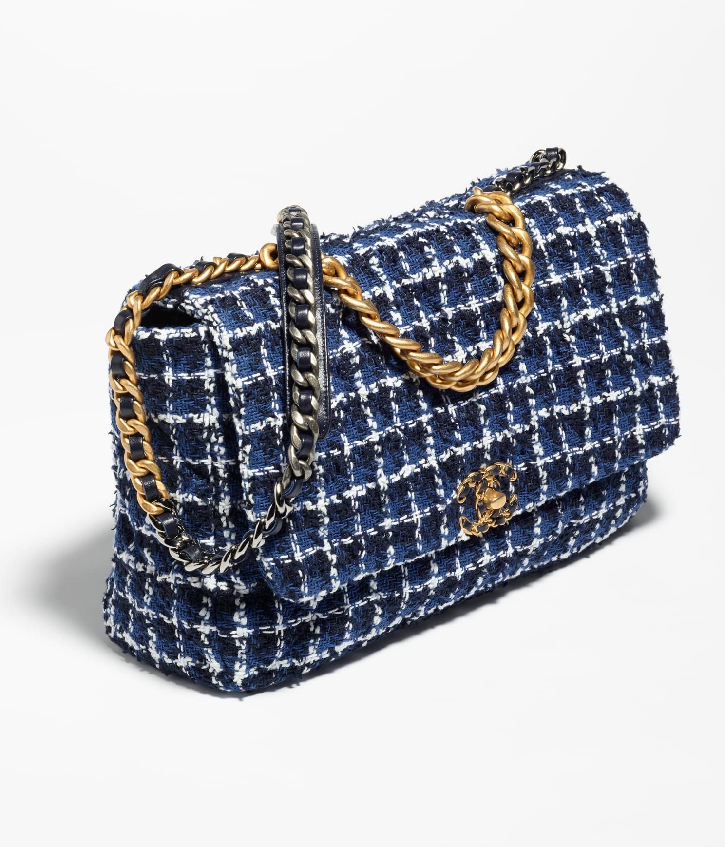  Túi Nữ Chanel Cotton Tweed Gold Tone Ruthenium Finish Metal 'Navy Blue' 