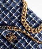  Túi Nữ Chanel Cotton Tweed Gold Tone Ruthenium Finish Metal 'Navy Blue' 