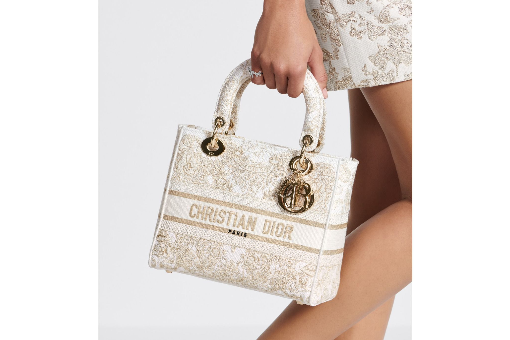 Túi Nữ Dior Medium Lady D-lite Bag 'Gold-tone White Butterfly'