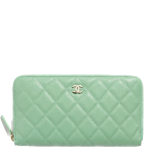  Ví Nữ Chanel Classic Long Zipped Wallet Grained Metal 'Light Green' 
