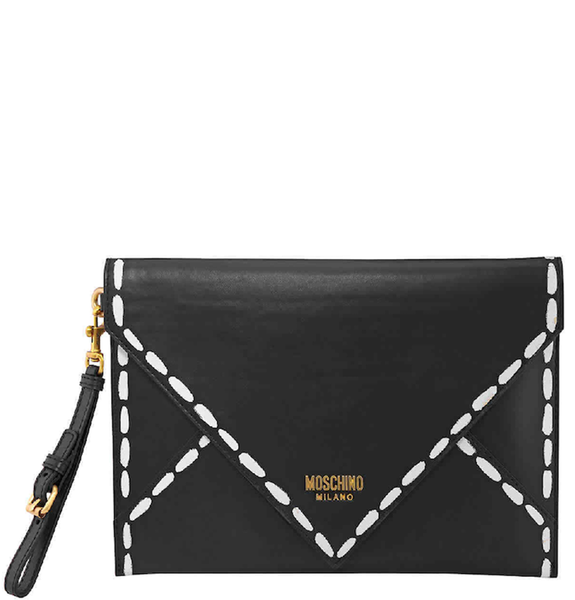  Túi Nữ Moschino Leather Envelope Logo Clutch Bag 'Black' 