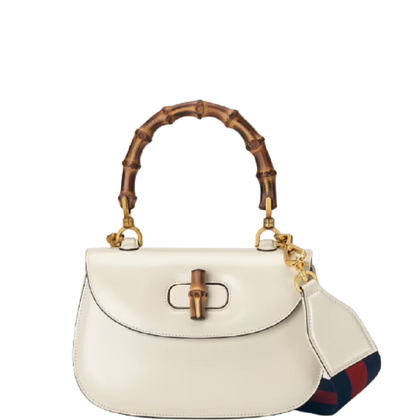  Túi Nữ Gucci Small Top Handle With Bamboo 'White Leather' 