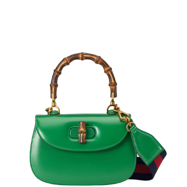  Túi Nữ Gucci Small Top Handle Bag With Bamboo 'Green Leather' 