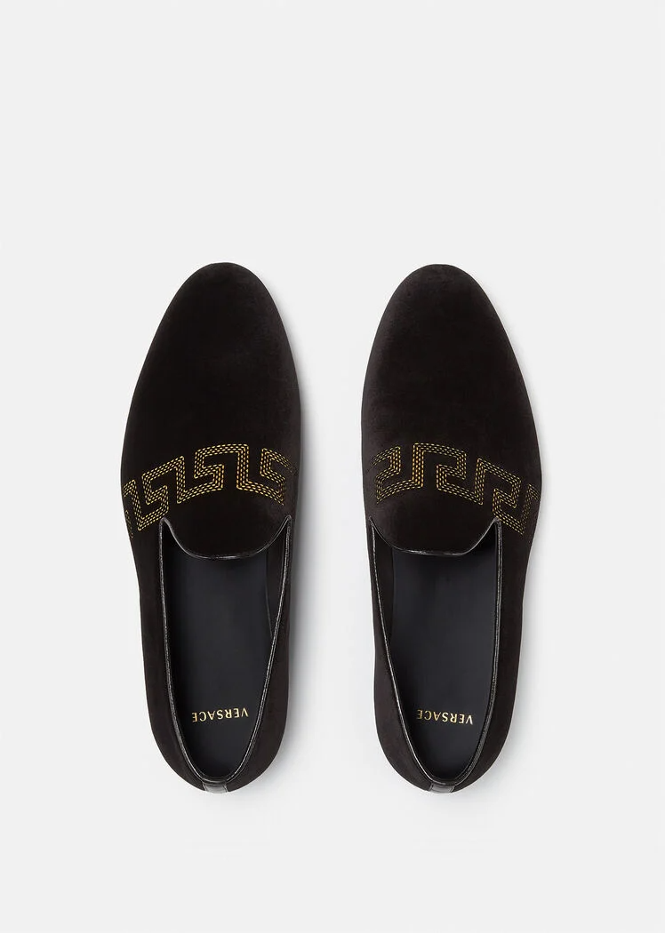  Giày Nam Versace Greca Embroidered Velvet Loafers 'Black' 