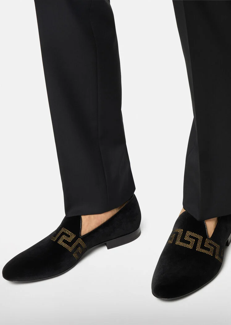  Giày Nam Versace Greca Embroidered Velvet Loafers 'Black' 