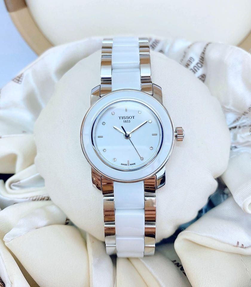 Đồng Hồ Nữ Tissot T-Trend Cera White Ceramic Diamond 'Silver' T064