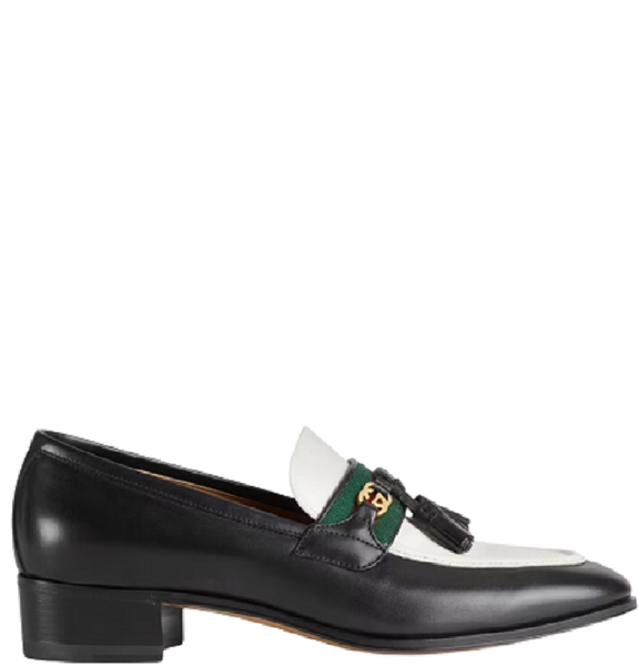  Giày Nữ Gucci Loafer With Web Interlocking G Leather 'White Black' 