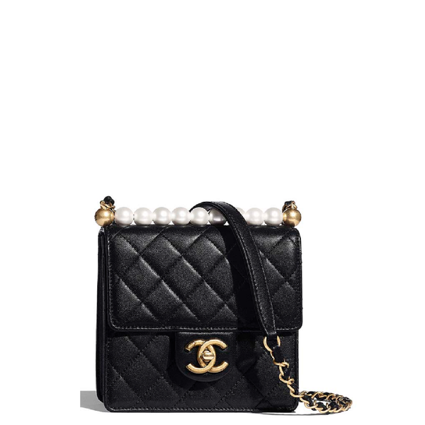  Túi Nữ Chanel Flap Bag Goatskin Imitation Pearl 'Black' 
