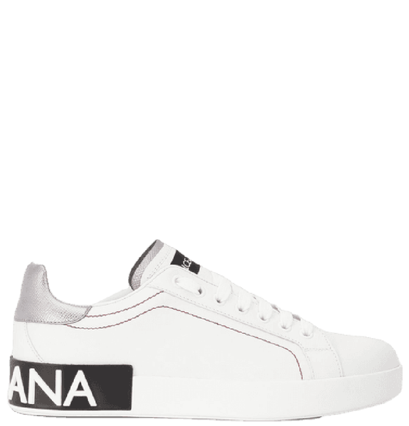  Giày Nữ Dolce & Gabbana Calfskin Nappa Portofino Sneakers 'White Black Silver' 