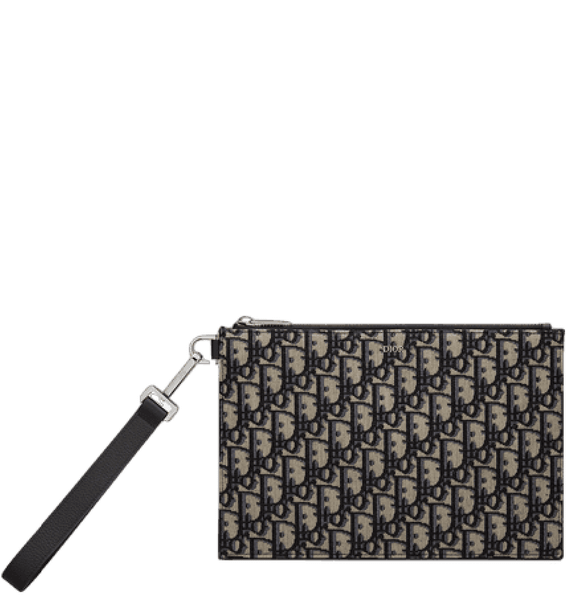  Túi Nam Dior A5 Pouch Leather 'Beige Black Oblique Jacquard' 