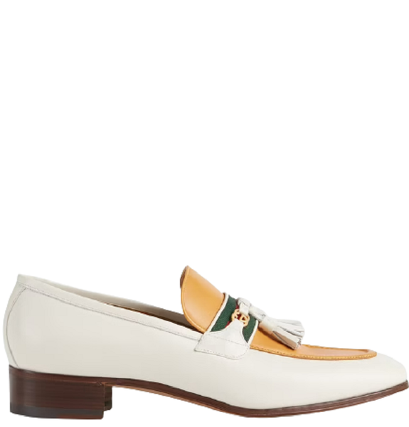  Giày Nam Gucci Loafer Tassel Leather 'White Yellow' 